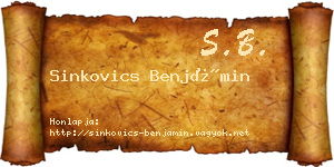 Sinkovics Benjámin névjegykártya