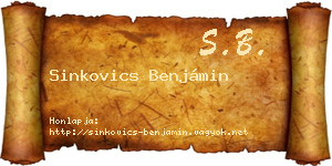 Sinkovics Benjámin névjegykártya